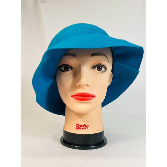 Vintage Henry Pollack Turquoise Cloche Hat 100% Wool Floppy - Picture 1 of 9